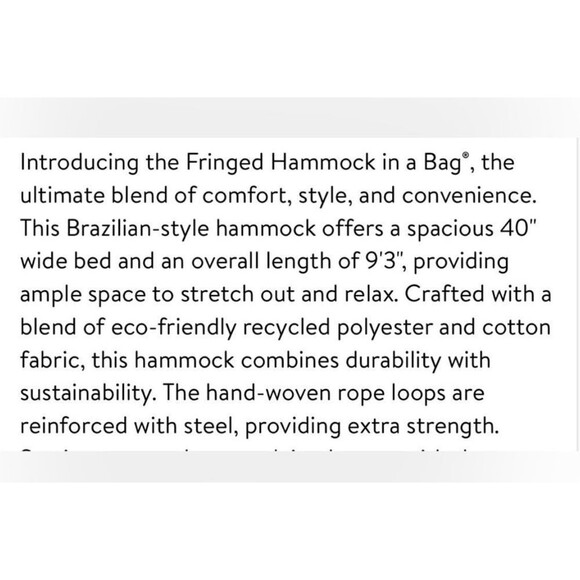 Bliss Hammocks Fringed Hammock in a Bag Cream NEW - Picture 8 of 9